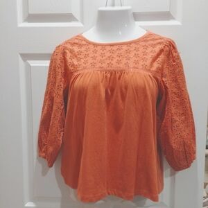 NWT J. Crew eyelet 3/4 sleeves boxy orange eyelet blouse size Small